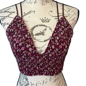Pink Bralette Floral Cris Cross Adjustable Strappy Back L